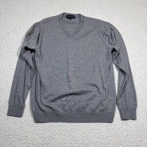 Hart Schaffner Marx Men's Sweater Grey Extra Fine Merino Wool Sz Large V Neck